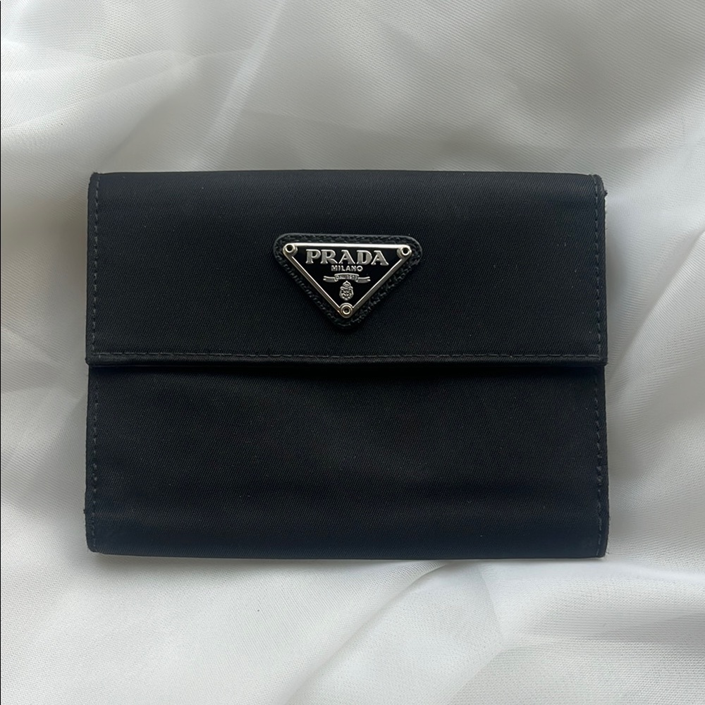 Prada Classic Black Triangular Logo Wallet nylon